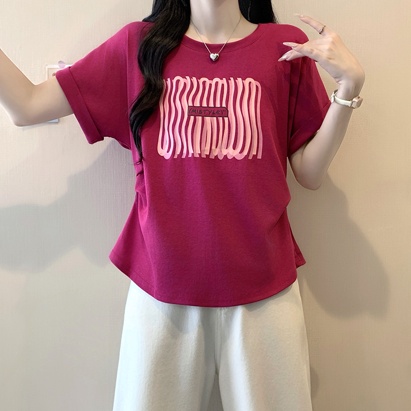 2026-summer-plus-size-womens-printed-round-neck-flutter-sleeve-short-sleeve-t-shirt_3 Plus Size Women's Summer Print Round Neck Flutter Sleeve Short Sleeve T-Shirt 2026 New