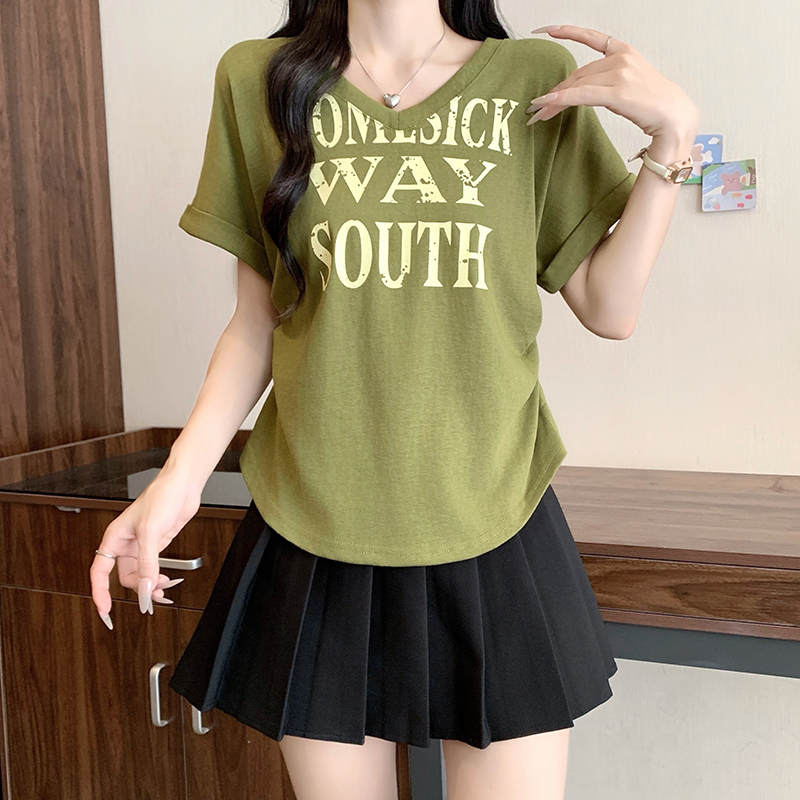 2026-summer-plus-size-womens-v-neck-ruffle-sleeve-letter-print-t-shirt_2 2026 Summer Plus Size Women's V-Neck Ruffle Sleeve Letter Print T-Shirt