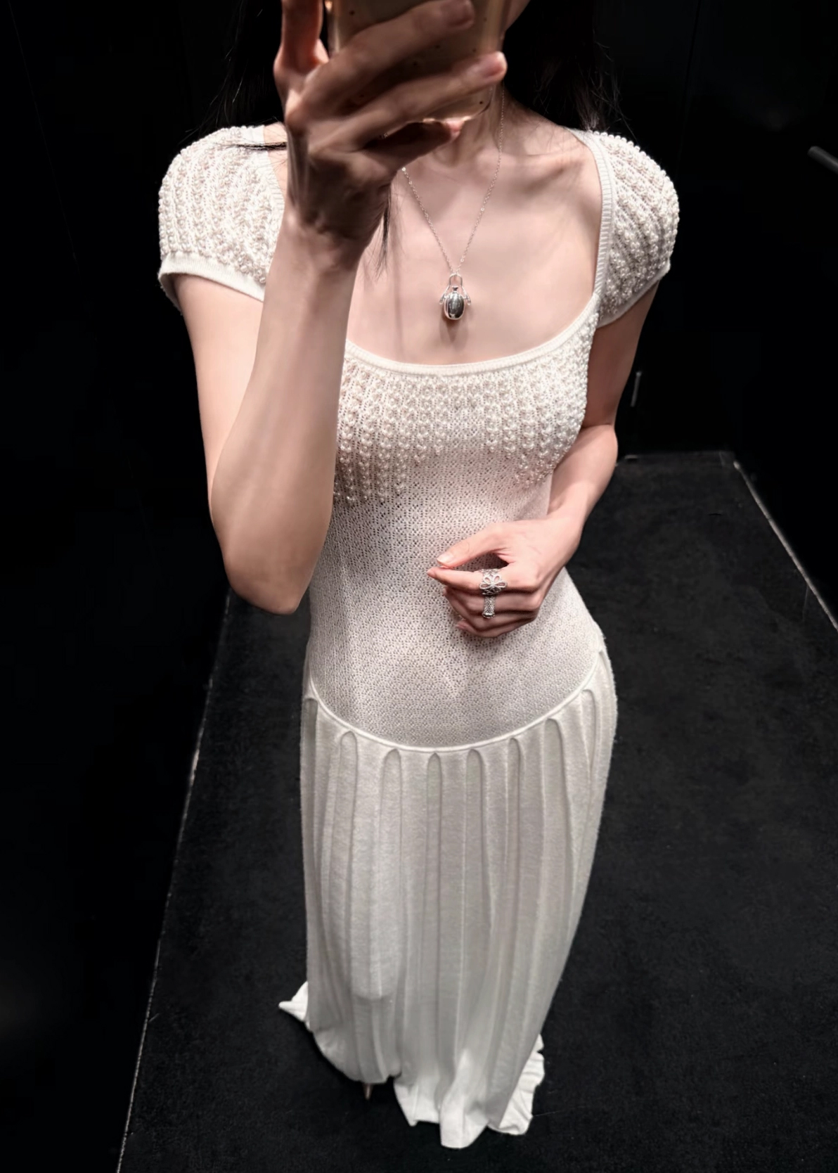 Elegant Slimming Vacation Dress Pearl Knitted Dress Drape Dress