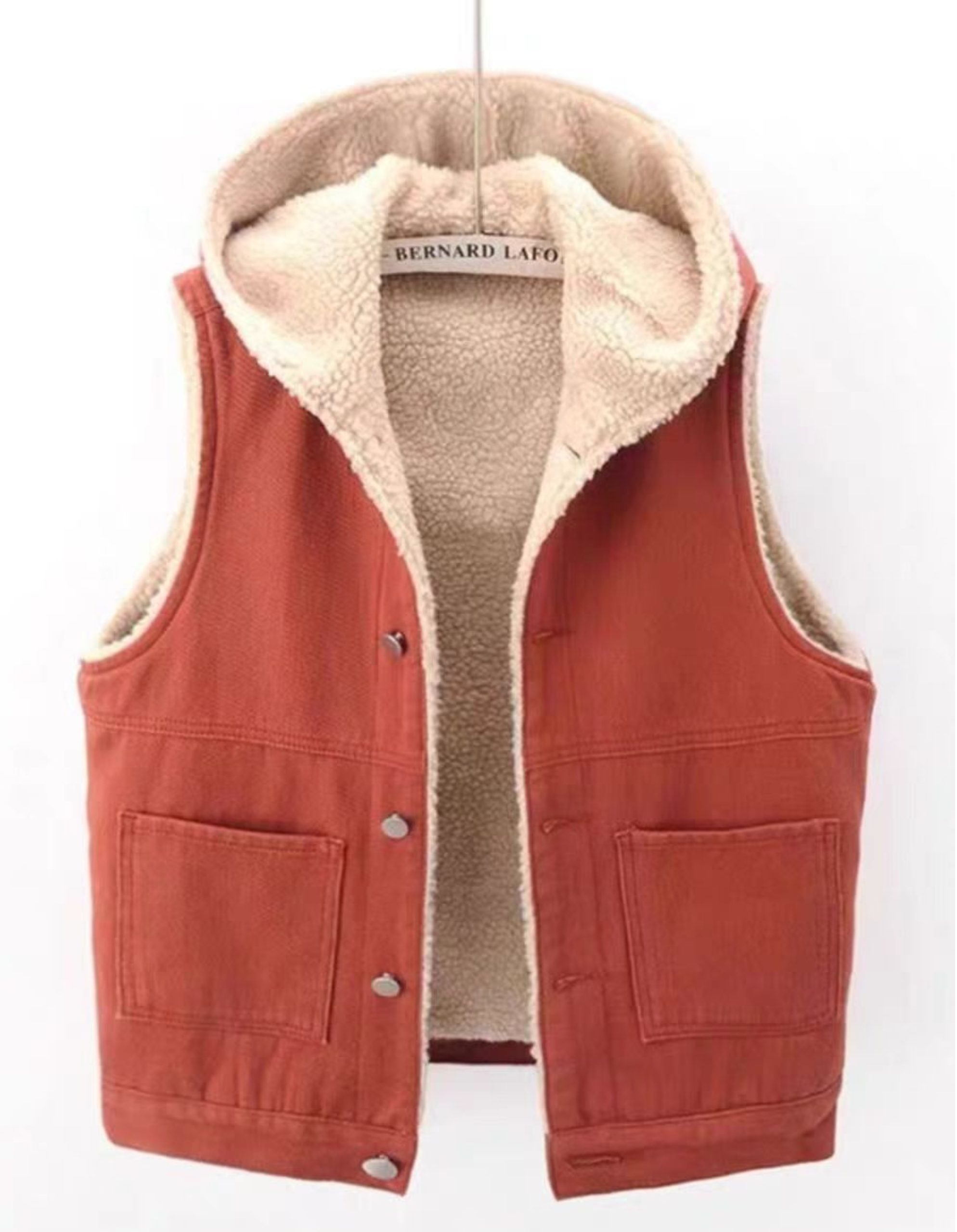 Fleece-Lined Hooded Denim Vest for Women Winter Loose Colorful Sleeveless Jacket