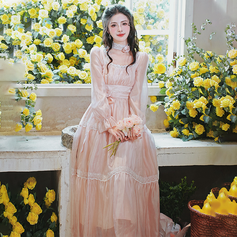 French Style Pearlized Chiffon Slimming Dress with Ruffles and Square Neck