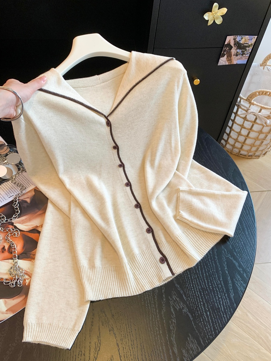 Korean Style Sailor Collar Color Block Button Knit Top - Style bc6a9a