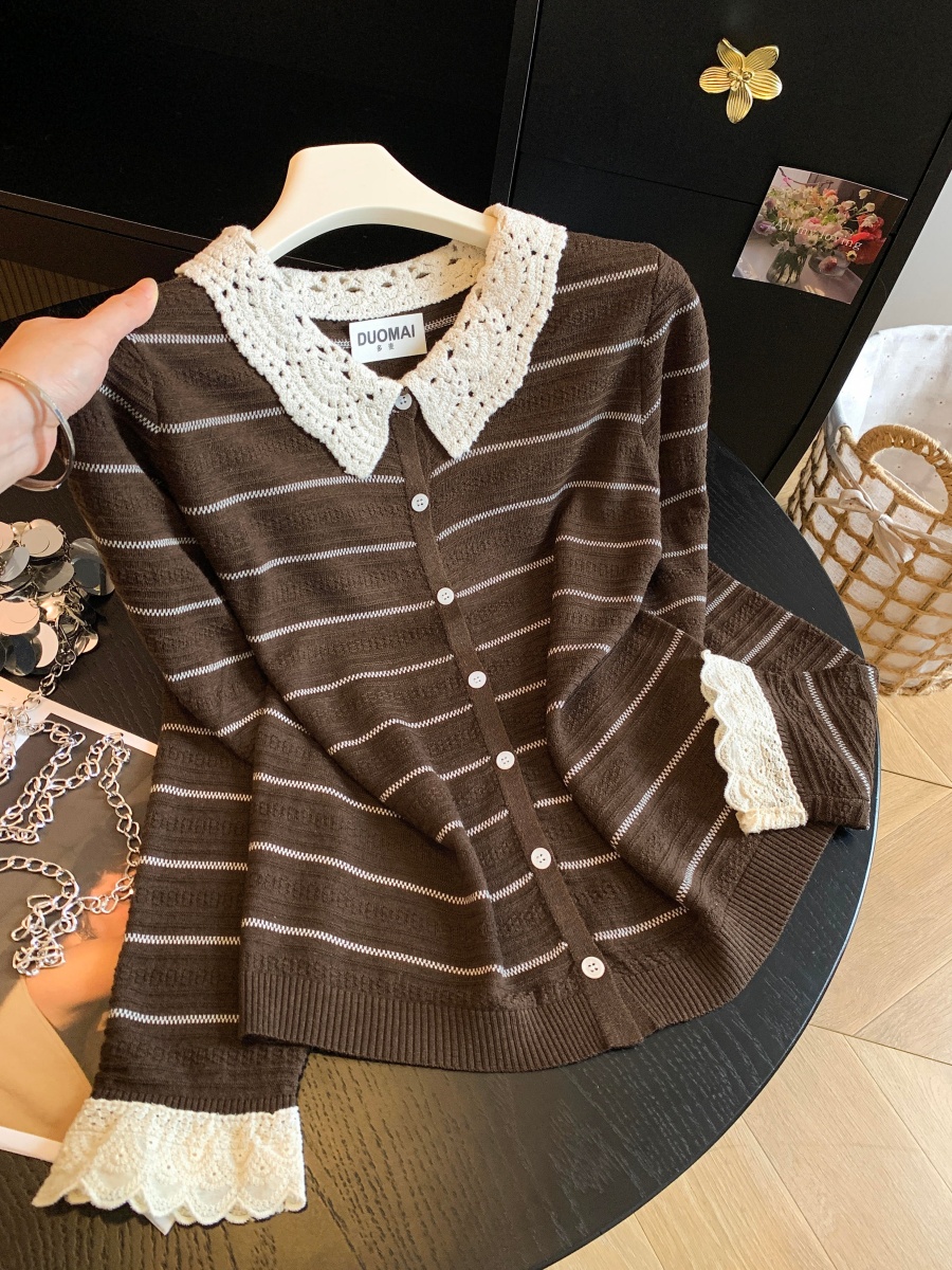 korean-style-striped-knit-cardigan-women-loose-slimming-lapel-pullover-top_1 Korean Style Striped Knit Cardigan Women Loose Slimming Lapel Pullover Top