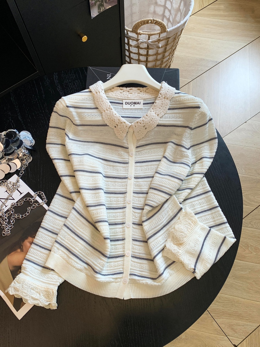 korean-style-striped-knit-cardigan-women-loose-slimming-lapel-pullover-top_2 Korean Style Striped Knit Cardigan Women Loose Slimming Lapel Pullover Top