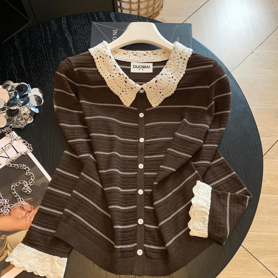korean-style-striped-knit-cardigan-women-loose-slimming-lapel-pullover-top_4 Korean Style Striped Knit Cardigan Women Loose Slimming Lapel Pullover Top