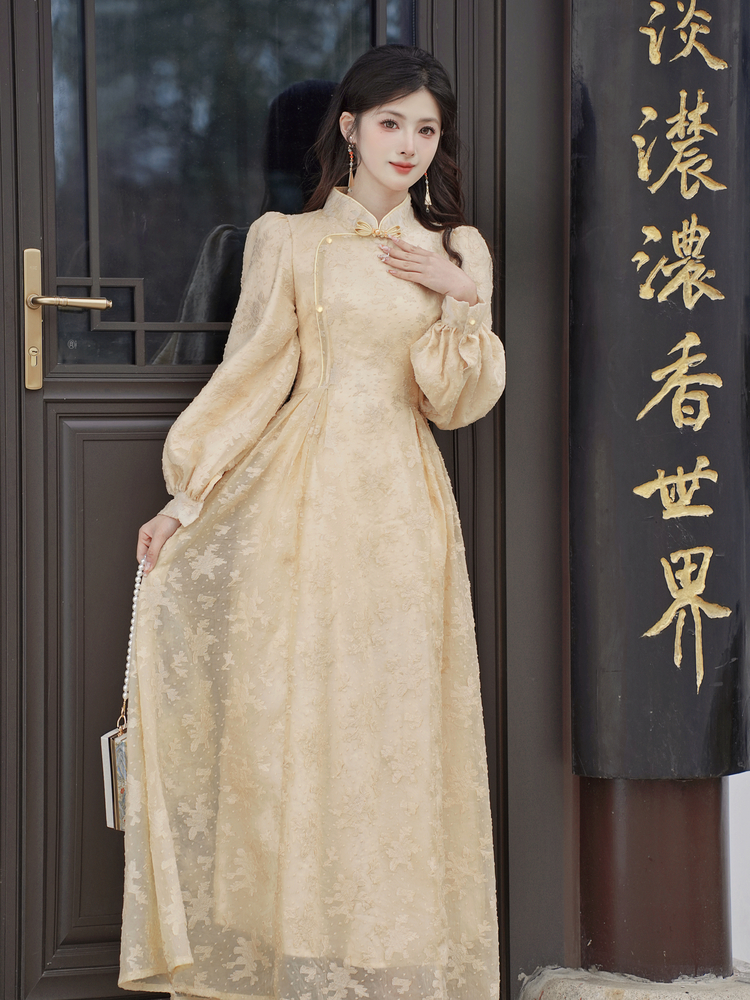 new-chinese-style-a-line-long-dress-with-stand-collar-and-long-sleeves-style-250743_1 New Chinese Style A-Line Long Dress with Stand Collar and Long Sleeves - Style 250743