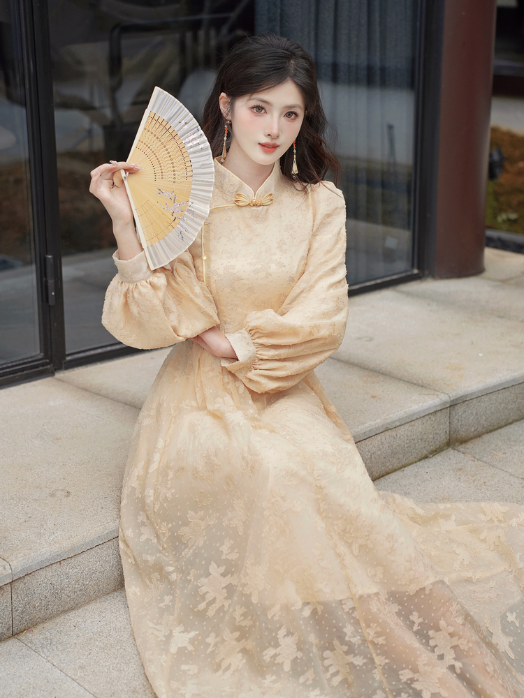 new-chinese-style-a-line-long-dress-with-stand-collar-and-long-sleeves-style-250743_2 New Chinese Style A-Line Long Dress with Stand Collar and Long Sleeves - Style 250743