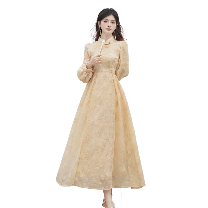 new-chinese-style-a-line-long-dress-with-stand-collar-and-long-sleeves-style-250743_4 New Chinese Style A-Line Long Dress with Stand Collar and Long Sleeves - Style 250743
