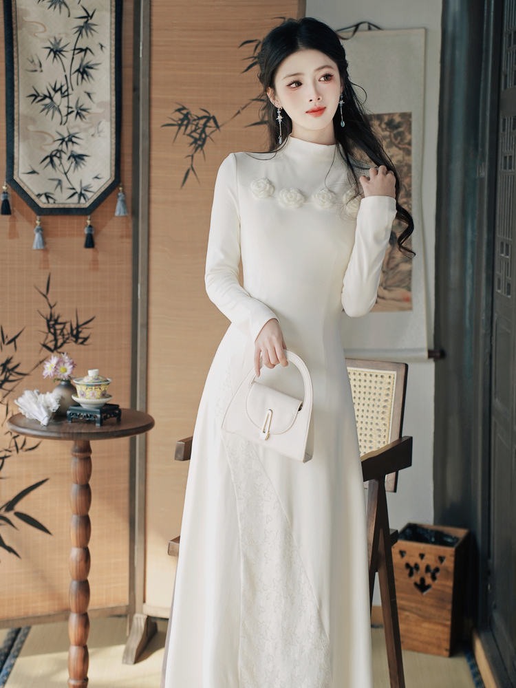 new-chinese-style-retro-knit-dress-half-high-neck-long-a-line-dress_1 New Chinese Style Retro Knit Dress Half High Neck Long A-Line Dress