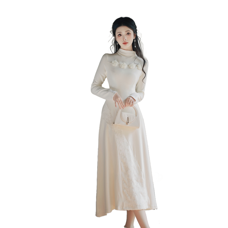 new-chinese-style-retro-knit-dress-half-high-neck-long-a-line-dress_4 New Chinese Style Retro Knit Dress Half High Neck Long A-Line Dress