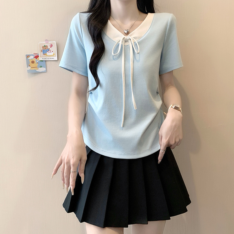 plus-size-color-block-tie-waist-curved-short-sleeve-t-shirt-summer-2026_2 Plus Size Women's Color Block Lace-Up Waist Short Sleeve T-Shirt Summer 2026