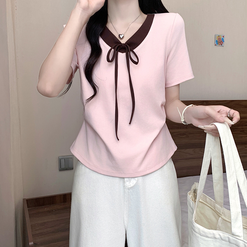 plus-size-color-block-tie-waist-curved-short-sleeve-t-shirt-summer-2026_4 Plus Size Color Block Tie Waist Curved Short Sleeve T-Shirt Summer 2026