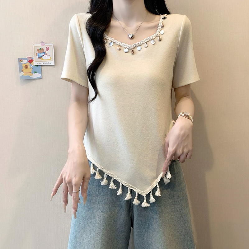 plus-size-womens-shell-tassel-irregular-short-sleeve-top-summer-2026-style-0154e0_1 Plus Size Women's Shell Tassel Irregular Short Sleeve Top Summer 2026 - Style 0154e0