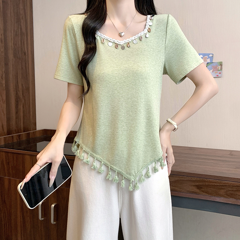 plus-size-womens-shell-tassel-irregular-short-sleeve-top-summer-2026-style-0154e0_2 Plus Size Women's Shell Tassel Irregular Short Sleeve Top Summer 2026 - Style 0154e0