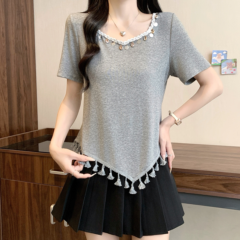 plus-size-womens-shell-tassel-irregular-short-sleeve-top-summer-2026-style-0154e0_3 Plus Size Women's Shell Tassel Irregular Short Sleeve Top Summer 2026 - Style 0154e0