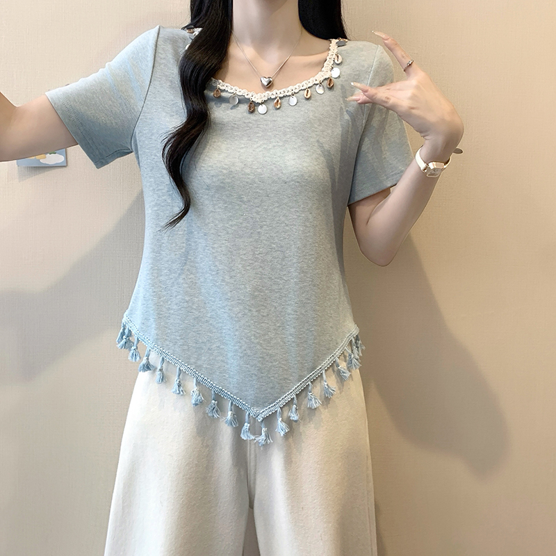 plus-size-womens-shell-tassel-irregular-short-sleeve-top-summer-2026-style-0154e0_4 Plus Size Women's Shell Tassel Irregular Short Sleeve Top Summer 2026 - Style 0154e0