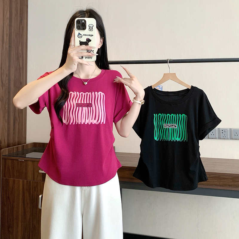 Plus Size Women's Summer Print Round Neck Flutter Sleeve Short Sleeve T-Shirt 2026 New