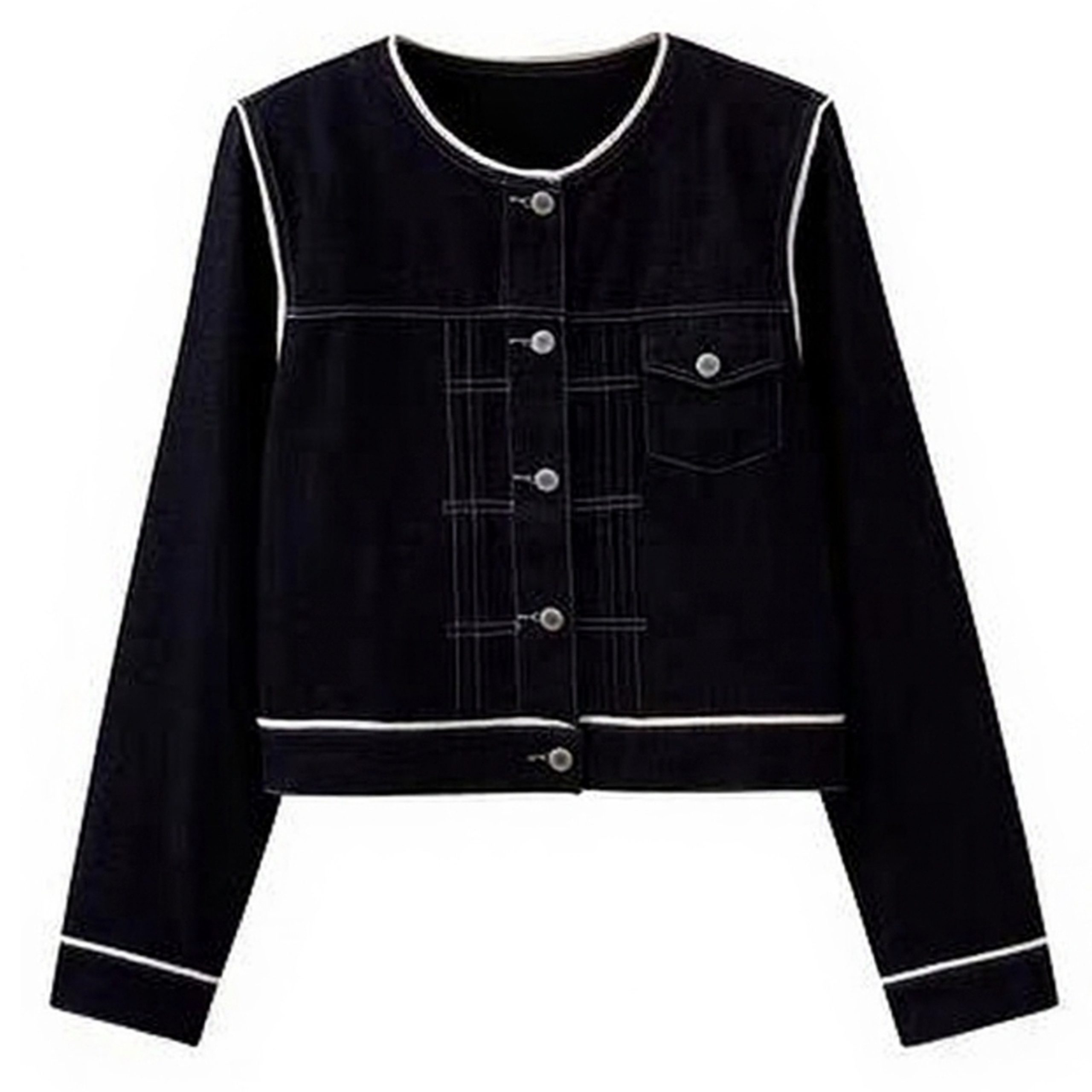 Retro Denim Color Block Loose Fit Button Front Women's Jacket