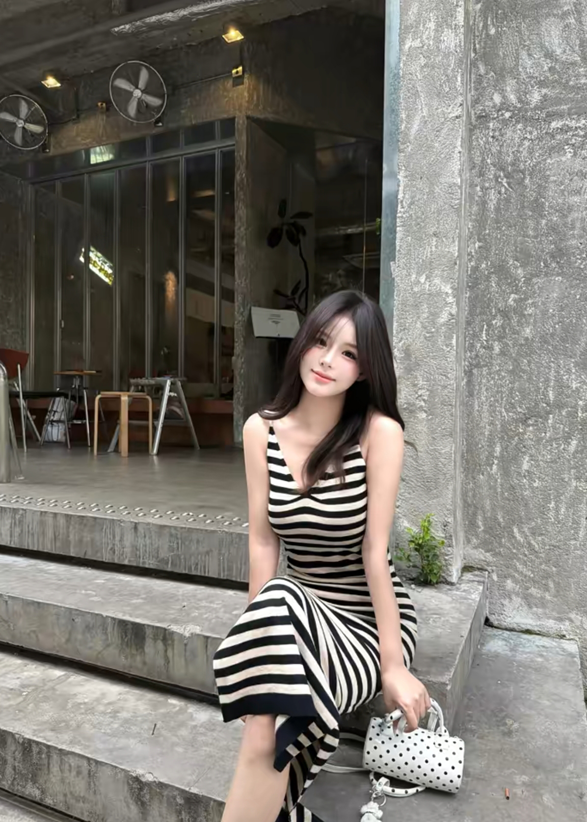 summer-sleeveless-bodycon-dress-v-neck-striped-backless-slit-long_2 Summer Sleeveless Bodycon Dress V Neck Striped Backless Slit Long