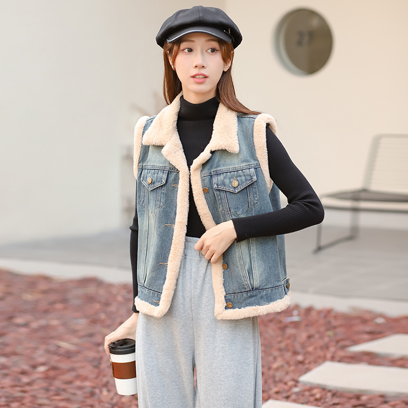 thick-warm-korean-style-loose-fit-denim-cotton-padded-vest Thick Warm Korean Style Loose Fit Denim Cotton Padded Vest