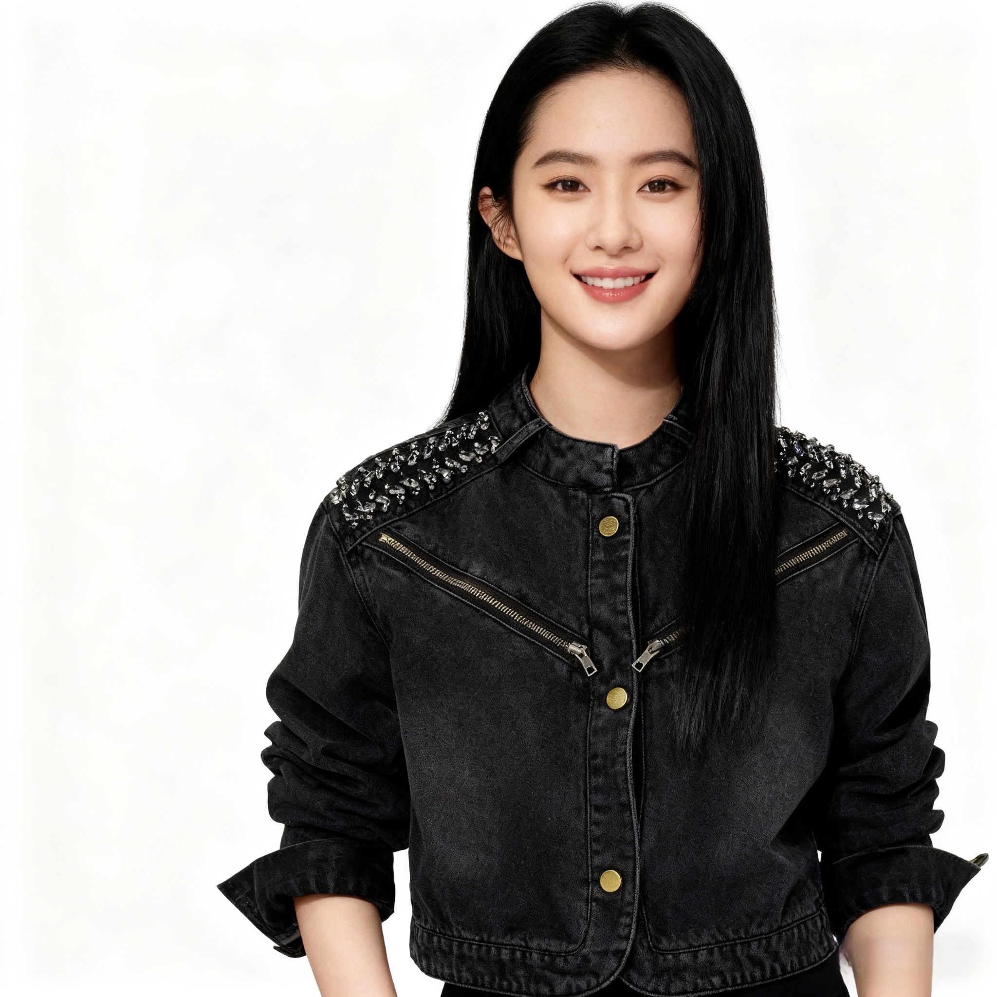 womens-diamond-studded-stand-collar-short-denim-jacket_4 Women's Diamond-Studded Stand Collar Short Denim Jacket