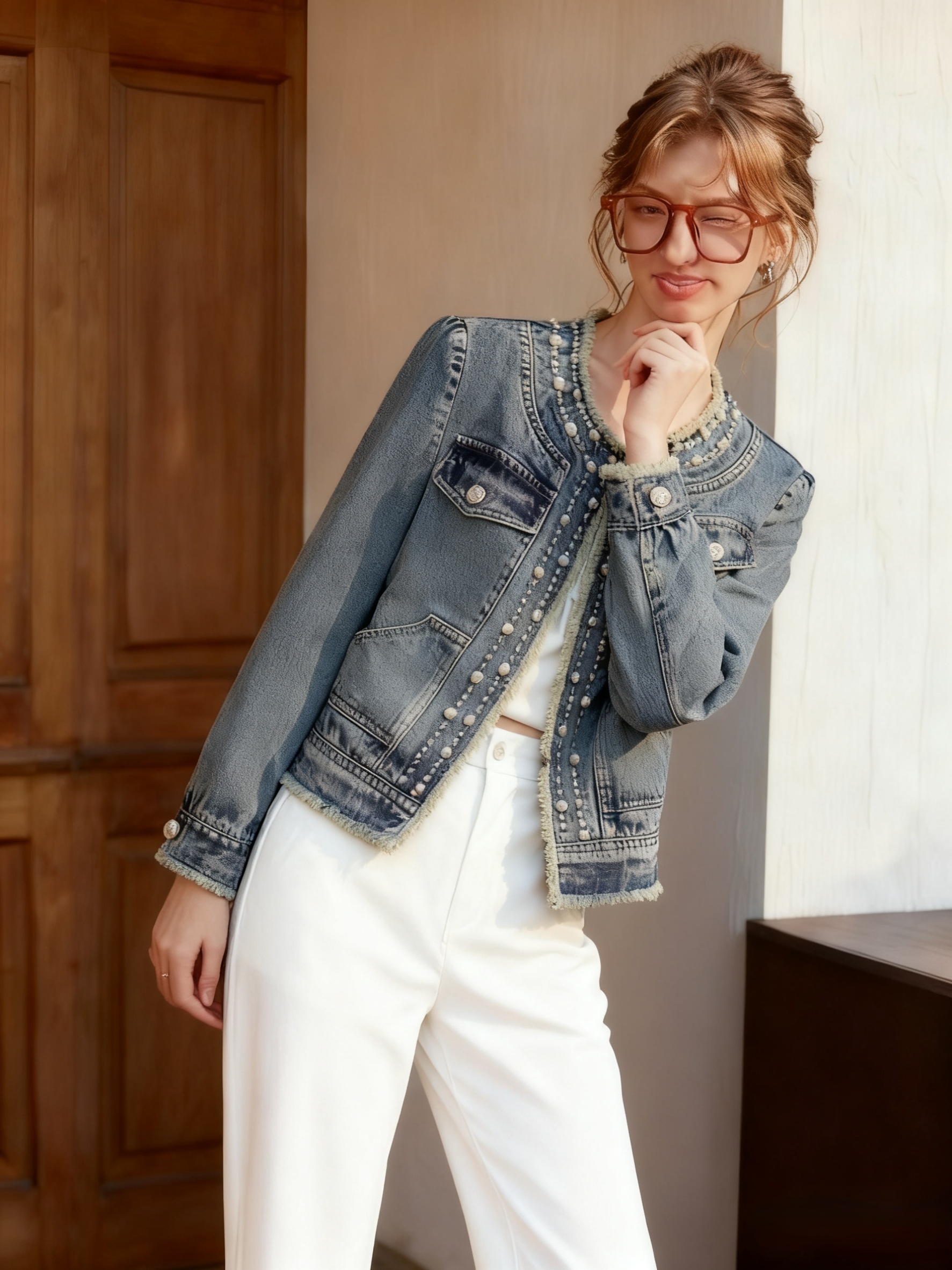 womens-loose-fit-denim-jacket-with-beading-and-fringe-detail_2 Women's Loose Fit Denim Jacket with Beading and Fringe Detail