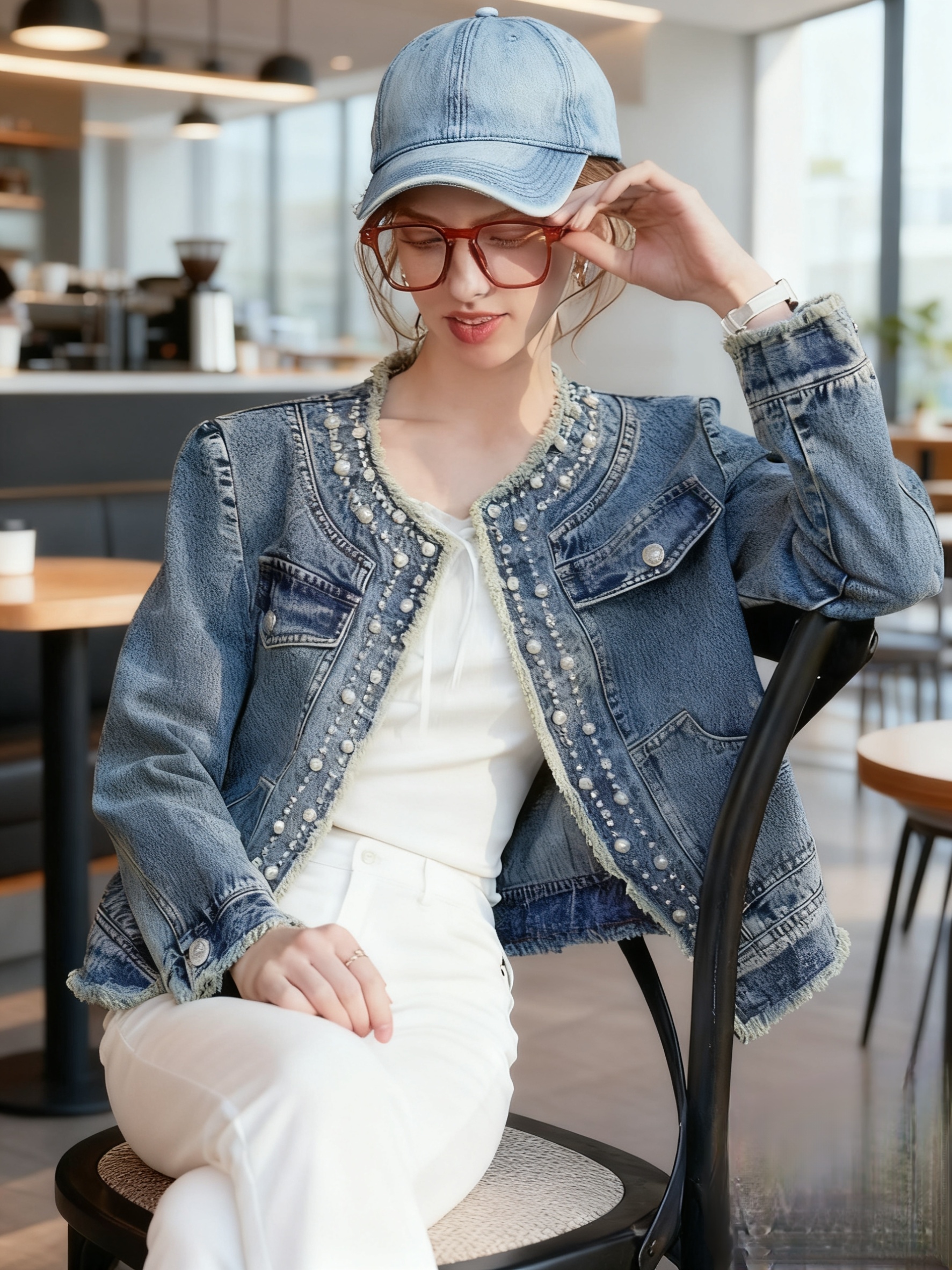 womens-loose-fit-denim-jacket-with-beading-and-fringe-detail_3 Women's Loose Fit Denim Jacket with Beading and Fringe Detail