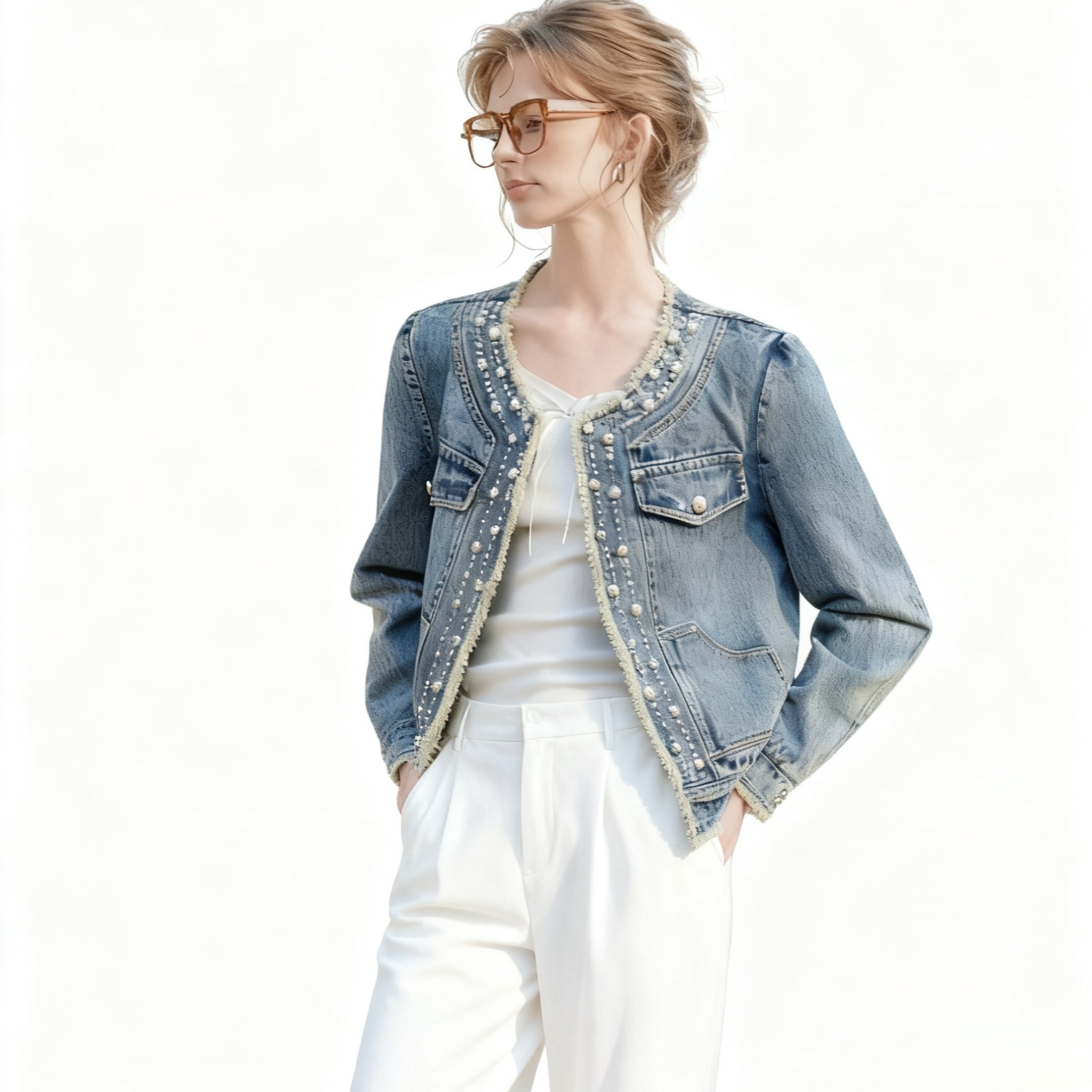 womens-loose-fit-denim-jacket-with-beading-and-fringe-detail_4 Women's Loose Fit Denim Jacket with Beading and Fringe Detail