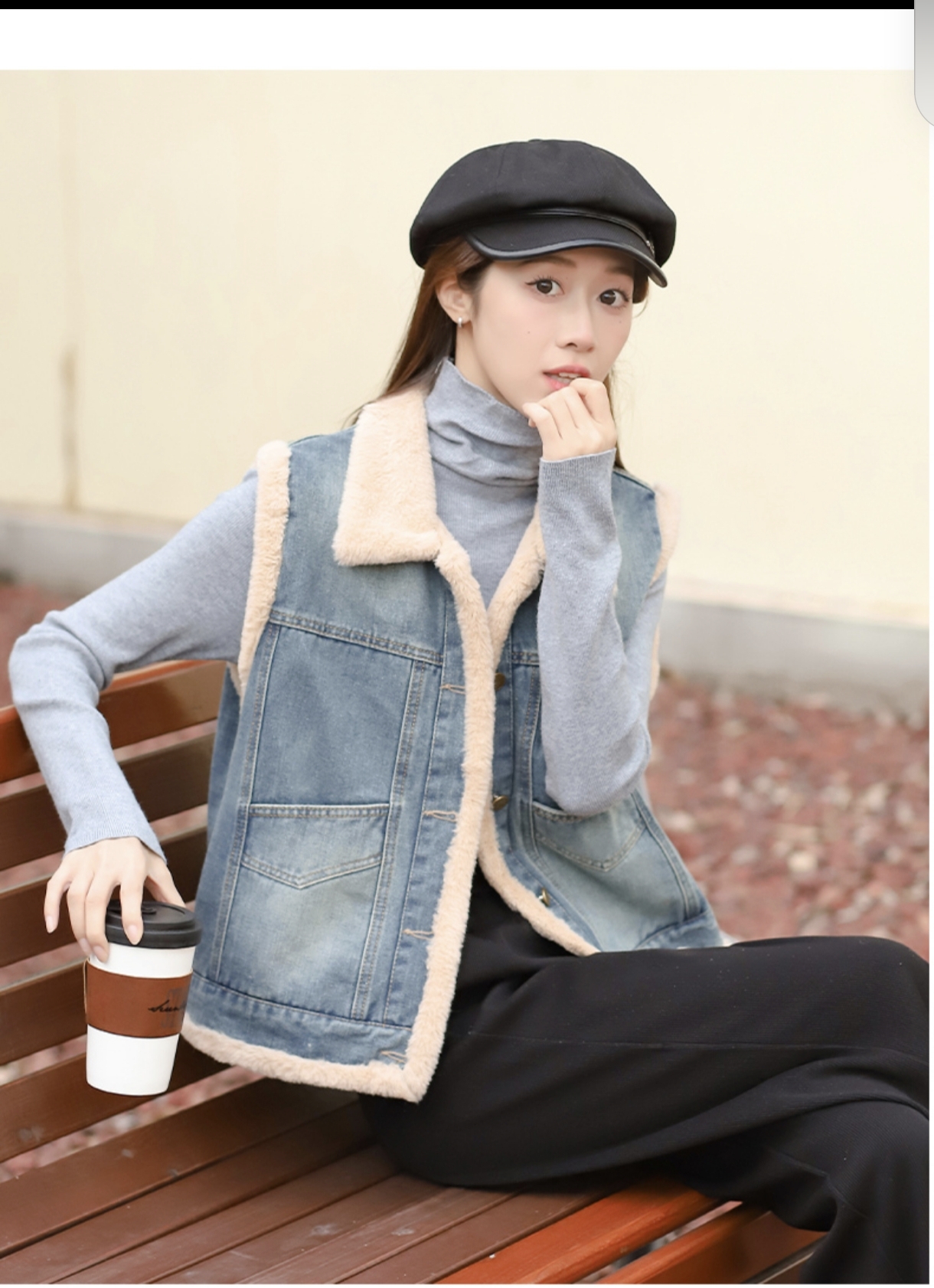 womens-thick-warm-korean-style-loose-fit-denim-padded-vest Women's Thick Warm Korean Style Loose Fit Denim Padded Vest