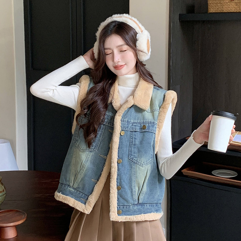 womens-thick-warm-loose-korean-style-denim-vest Women's Thick Warm Loose Korean Style Denim Vest
